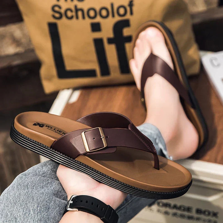 Versatile men's stylish thong slides with buckle. Perfect for casual, beach, pool, and everyday summer fashion.