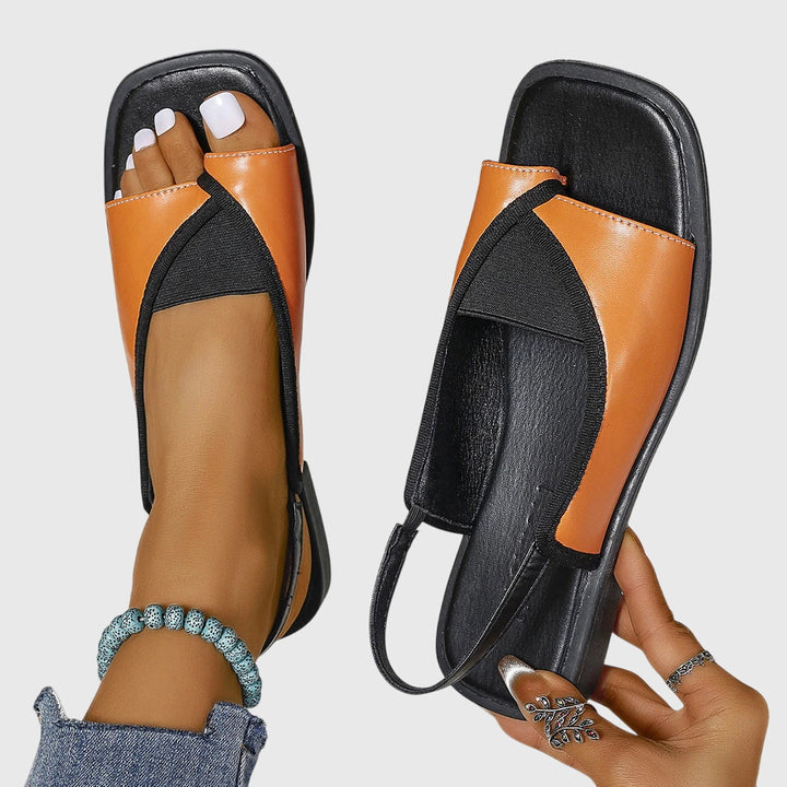 Trendy women's Lumeth square toe flat sandals with slingback strap. Fashionable & modern casual footwear.