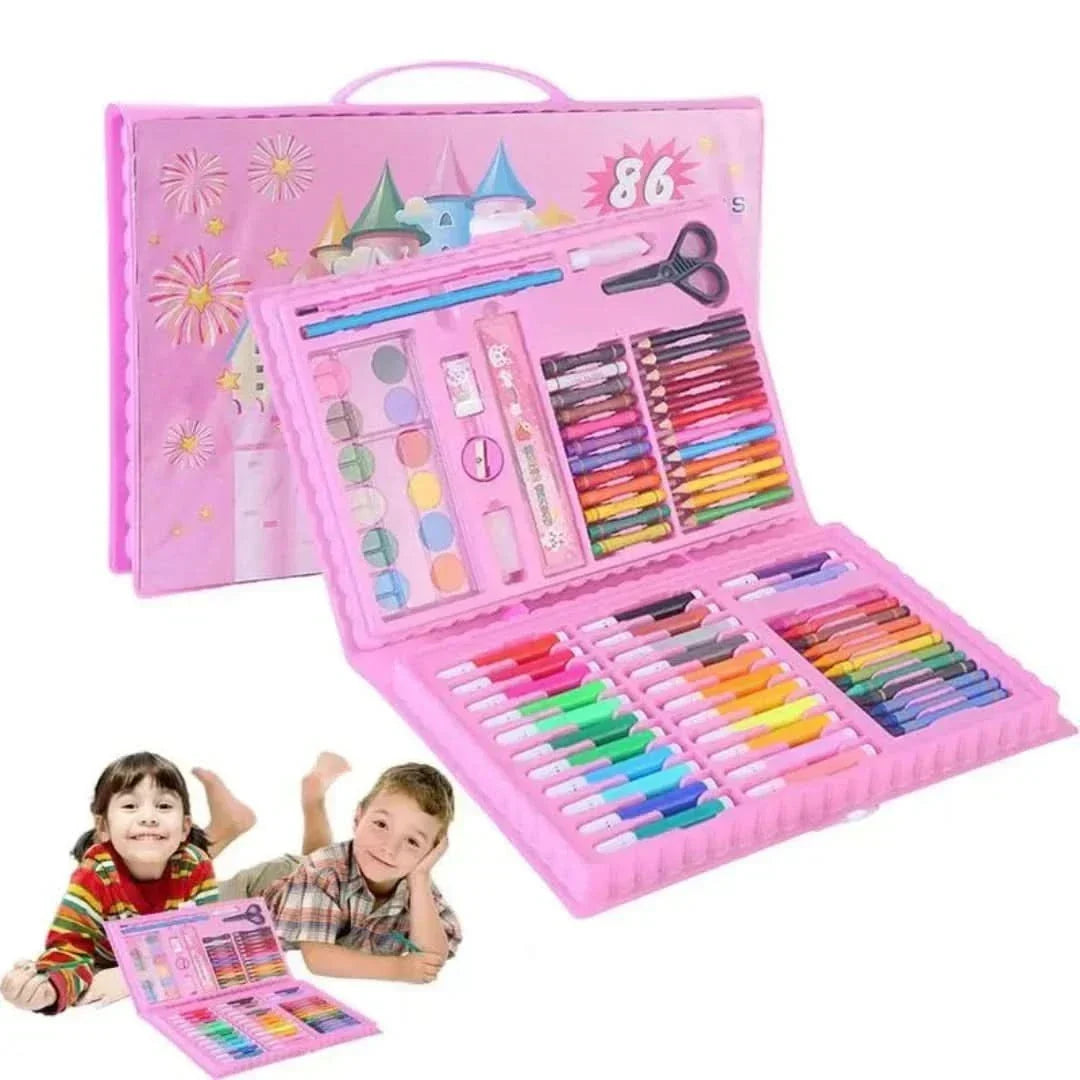 Kids' 6-in-1 creative art & craft set with a double-sided easel, ready for drawing and painting fun.