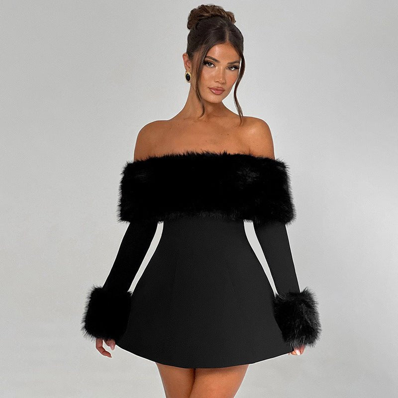 Glamorous white off-shoulder mini dress for women. Ideal fitted cocktail or party attire for special occasions.