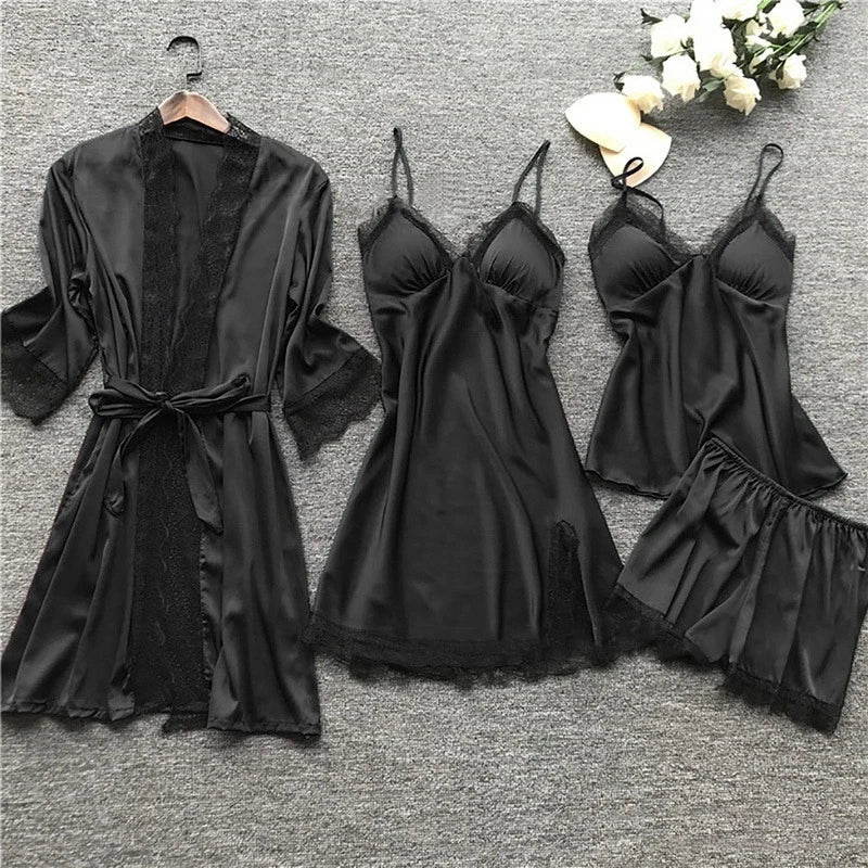 Soft luxe satin loungewear set for women, offering elegant comfort and a sophisticated relaxed fit.