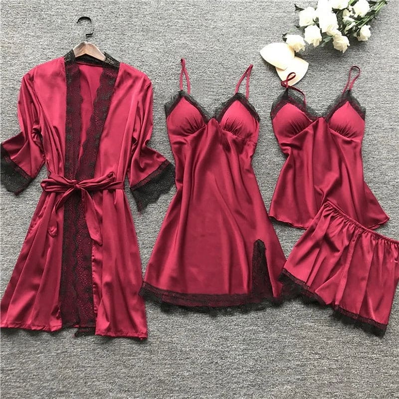 Women's Luna luxe satin sleepwear set with delicate details, providing elegant comfort for restful nights.