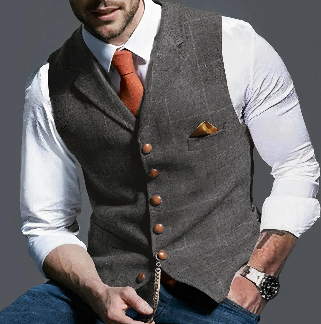 Sophisticated men's formal waistcoat, a timeless checked vest for weddings or business casual.