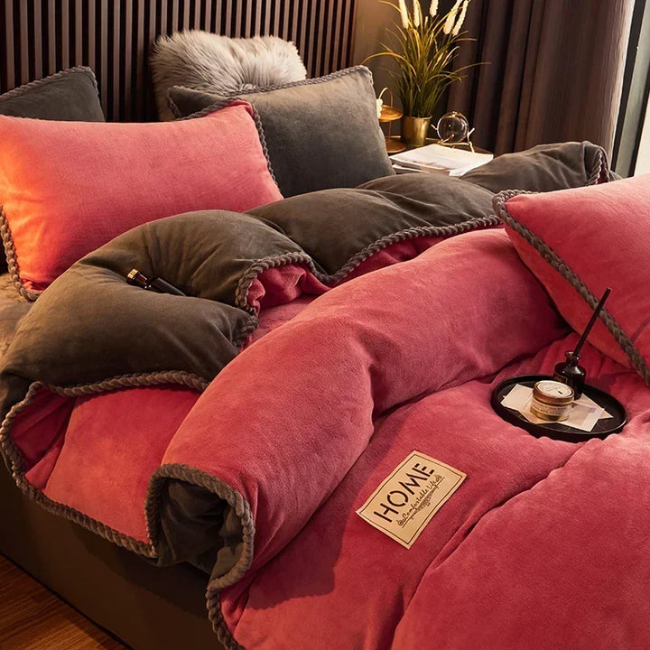 Luxury velvet fleece bedding set for a cozy, soft bed, ideal for cold nights.
