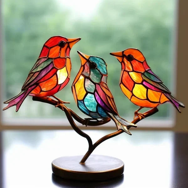 Vibrant colored glass bird sculpture, a modern and elegant figurine for table decor or as a stunning centerpiece.