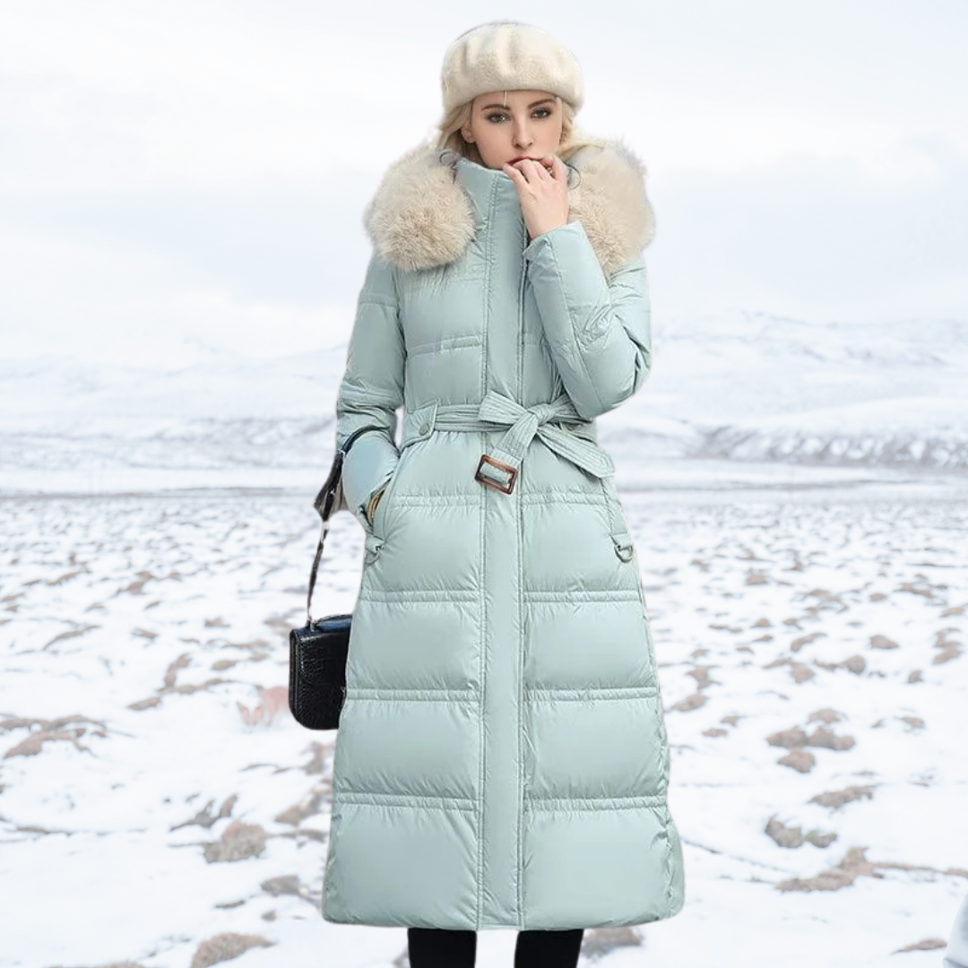 Close-up of soft, plush faux fur on a luxurious women's winter coat, highlighting texture.