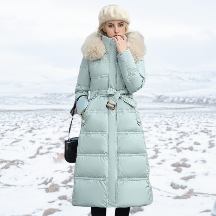 Close-up of soft, plush faux fur on a luxurious women's winter coat, highlighting texture.