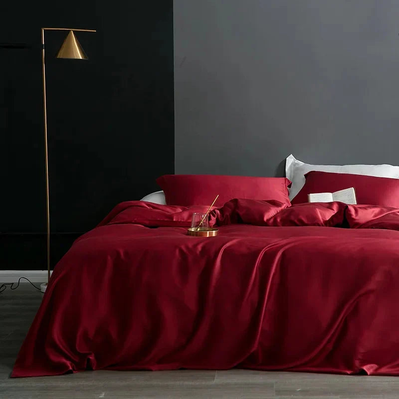 Temperature regulating natural silk duvet cover for ultimate sleep comfort year-round.