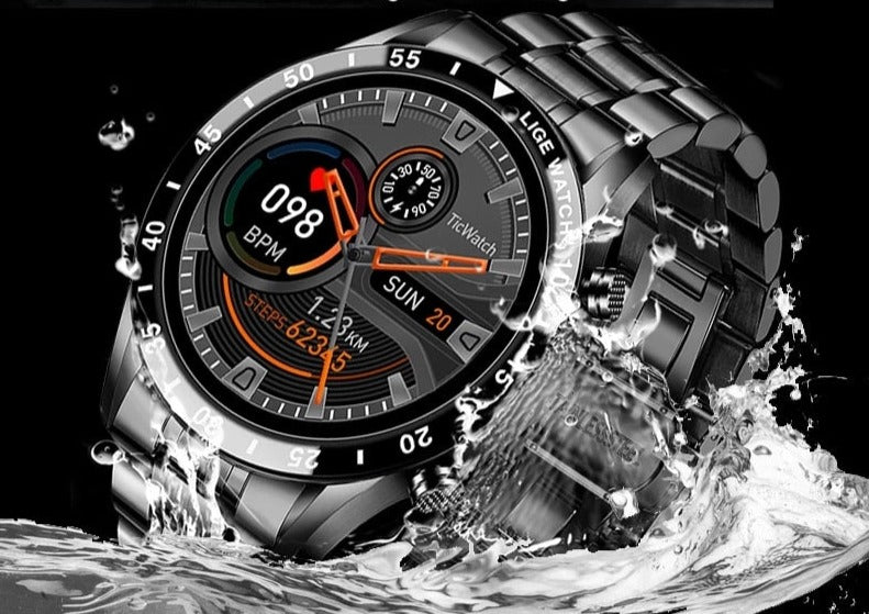 Advanced health monitor and fitness tracker in a unisex luxury 4G smartwatch with digital display.