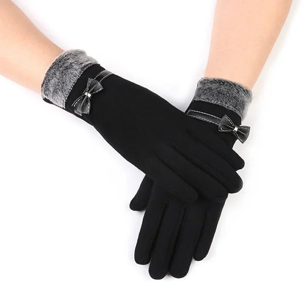 Elegant black women's cashmere blend touchscreen gloves. Luxury winter accessory, warm & soft for cold weather comfort.