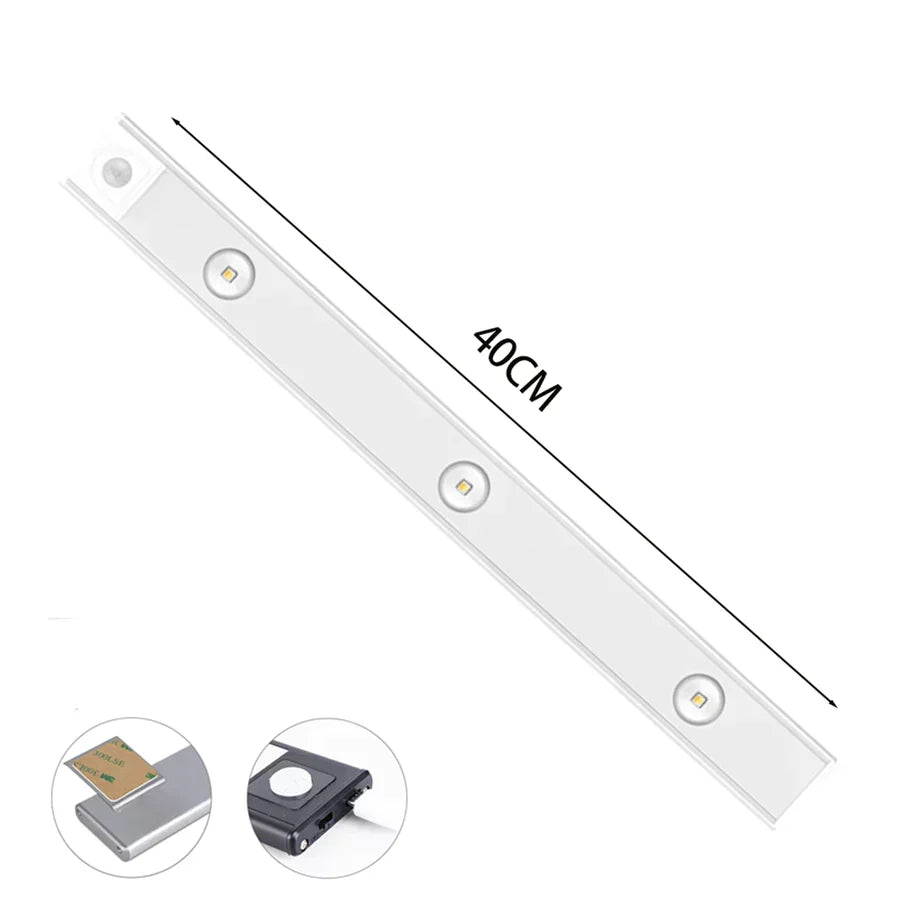 Rechargeable wireless LED motion sensor light. Ideal for closets, drawers, and bookcases. Easy installation.