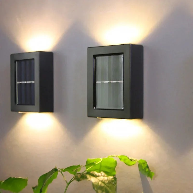 Energy-saving outdoor solar LED wall lamp provides bright light for gardens & patios. Wireless, no wiring needed.