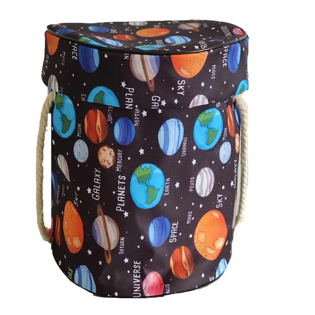 Stylish grey foldable play mat & toy storage basket, ideal for modern children's rooms.