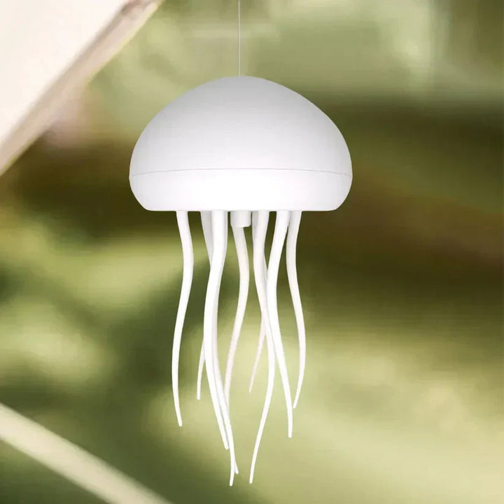 Vibrant color-changing jellyfish LED lamp, a unique floating light for ambient room decoration.
