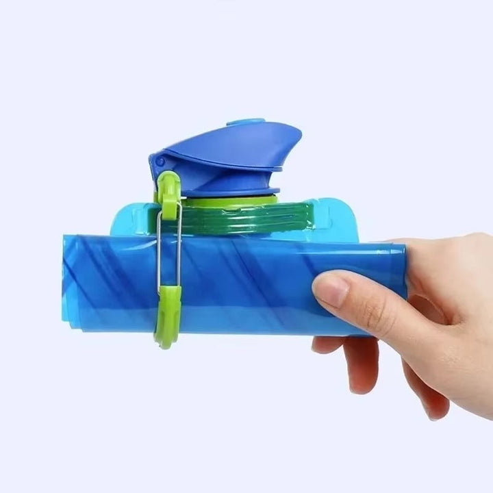 Compact folded silicone water bottle, lightweight & reusable, ideal for space-saving hiking gear and outdoor travel.