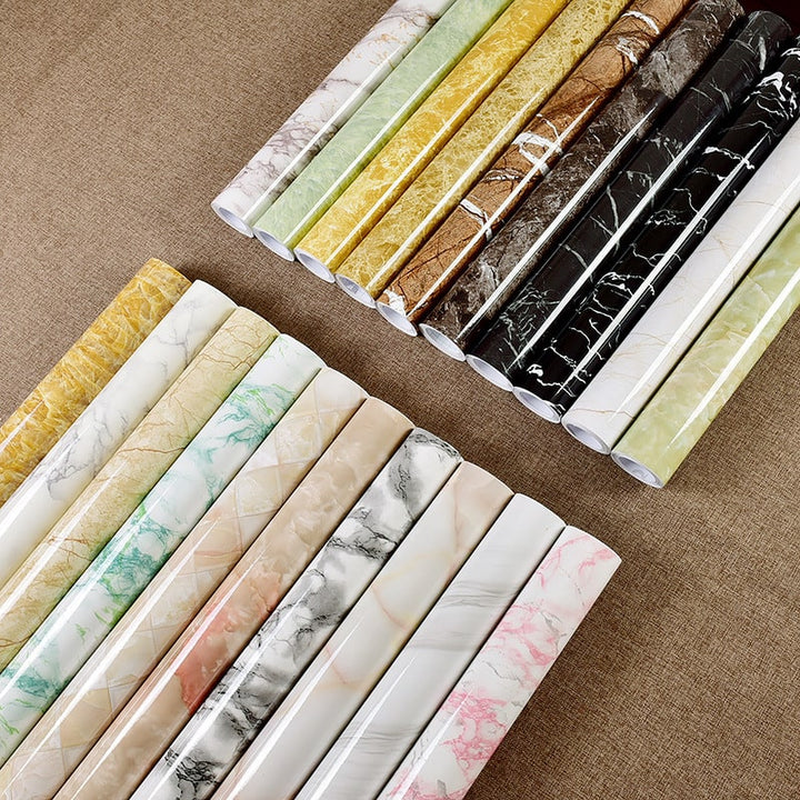 Peel & Stick Marble Contact Paper. DIY decor for countertops, shelves & furniture renovation.