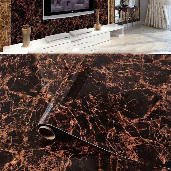 Waterproof marble pattern contact paper, removable for DIY home decor & furniture renovation.