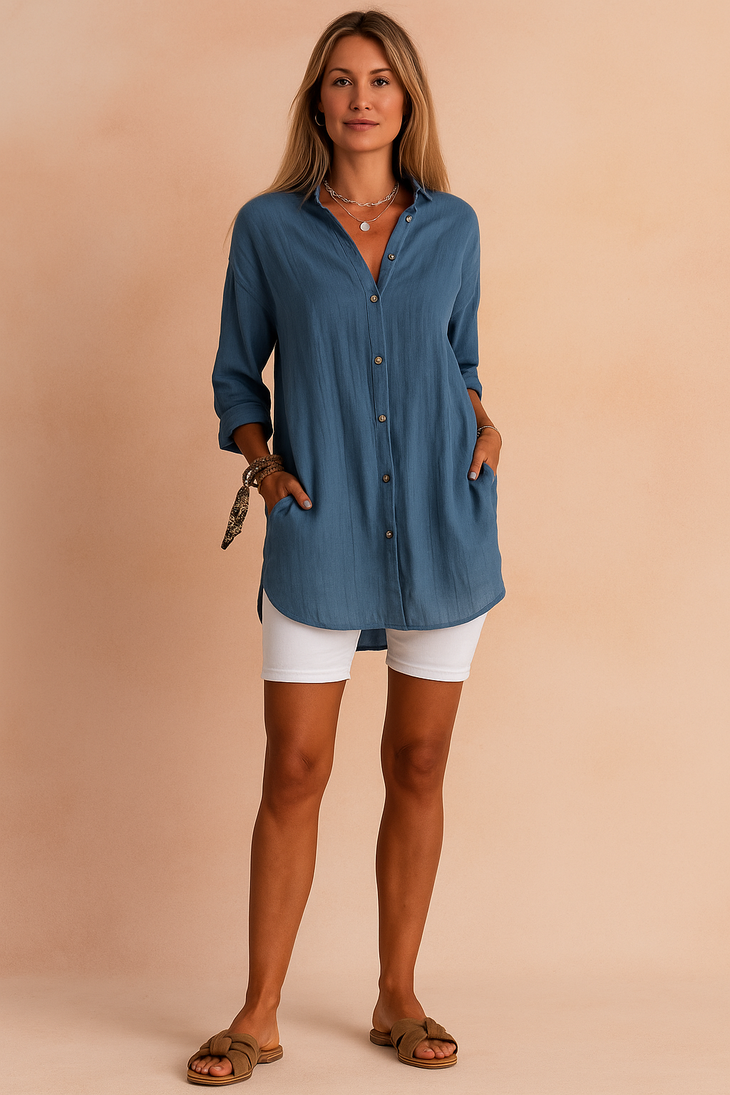 Versatile women's button-down blouse, chic relaxed fit top, stylish long sleeve for various fashion looks.