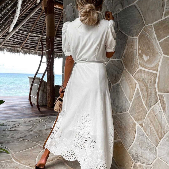 Detailed embroidered maxi dress for women. Flowy, comfortable, and perfect for elegant summer fashion.