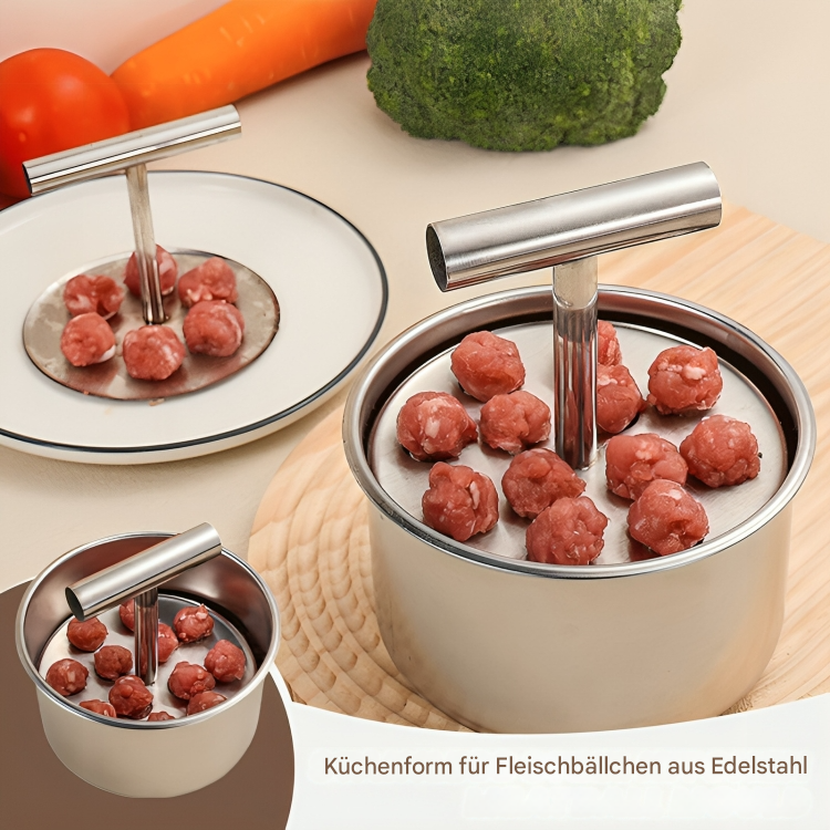 Stainless steel meatball maker tool for perfectly uniform kitchen creations & easy meal prep.