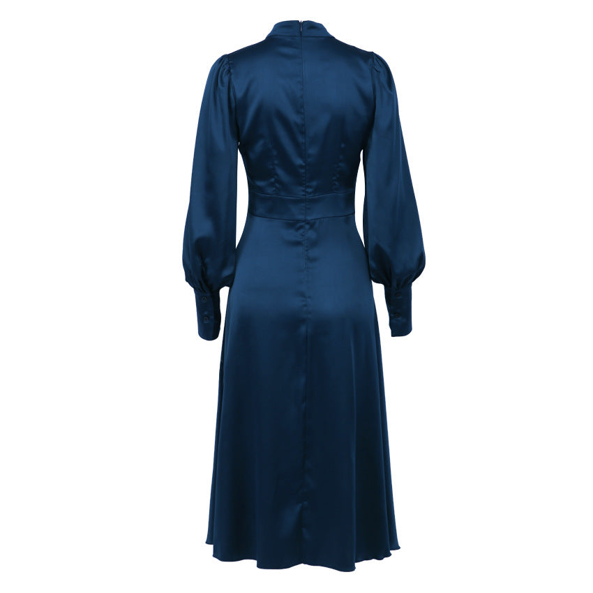 Elegant women's dark blue cocktail dress, ideal for parties & events.