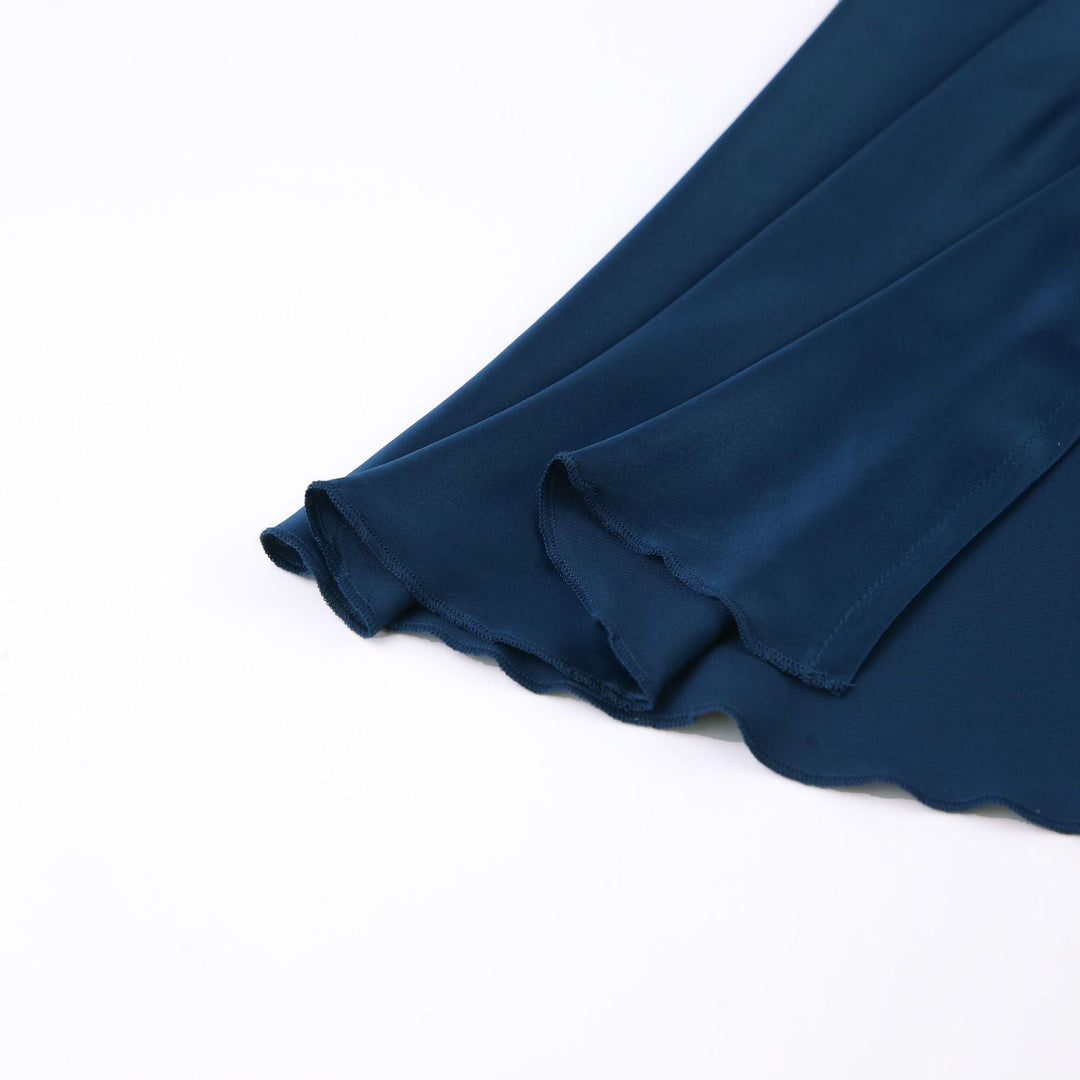 Dark blue elegant women's dress, perfect midi for formal occasions.
