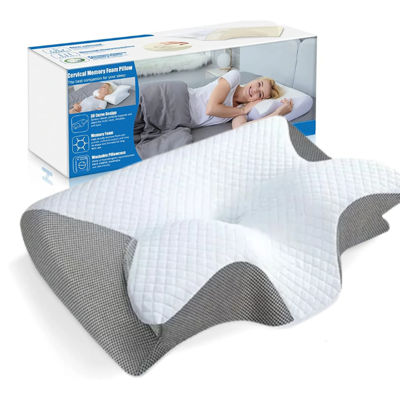 Unisex memory foam cervical pillow for neck pain relief, ergonomic sleep support and posture correction.