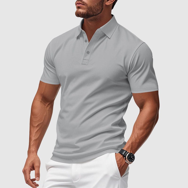 Men's azure polo shirt for performance & comfort. Short sleeve, perfect for golf, casual wear, and versatile fashion.