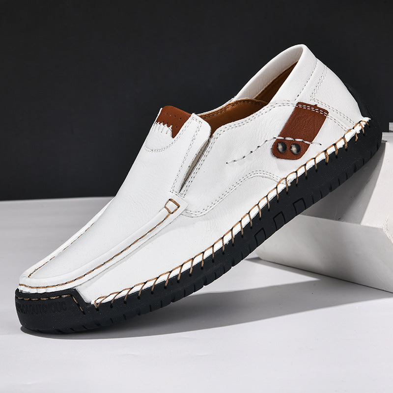 Brown men's slip-on comfort shoes, orthopedic design for superior foot support & versatile style.