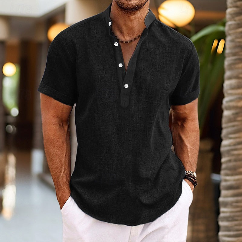 Comfortable men's short sleeve henley, a versatile summer top with a relaxed fit for daily wear.