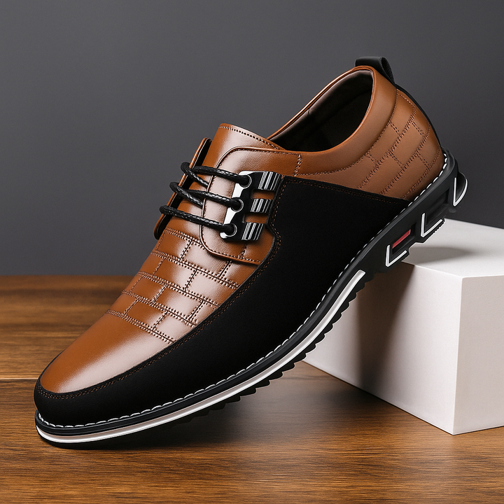 Men's hybrid oxfords in brown, blending dress shoe style with casual comfort & versatile wear.