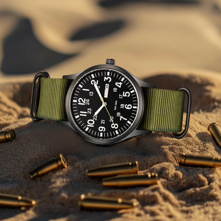Men's adventure watch: waterproof, scratch-resistant, durable for hiking, camping & sports.