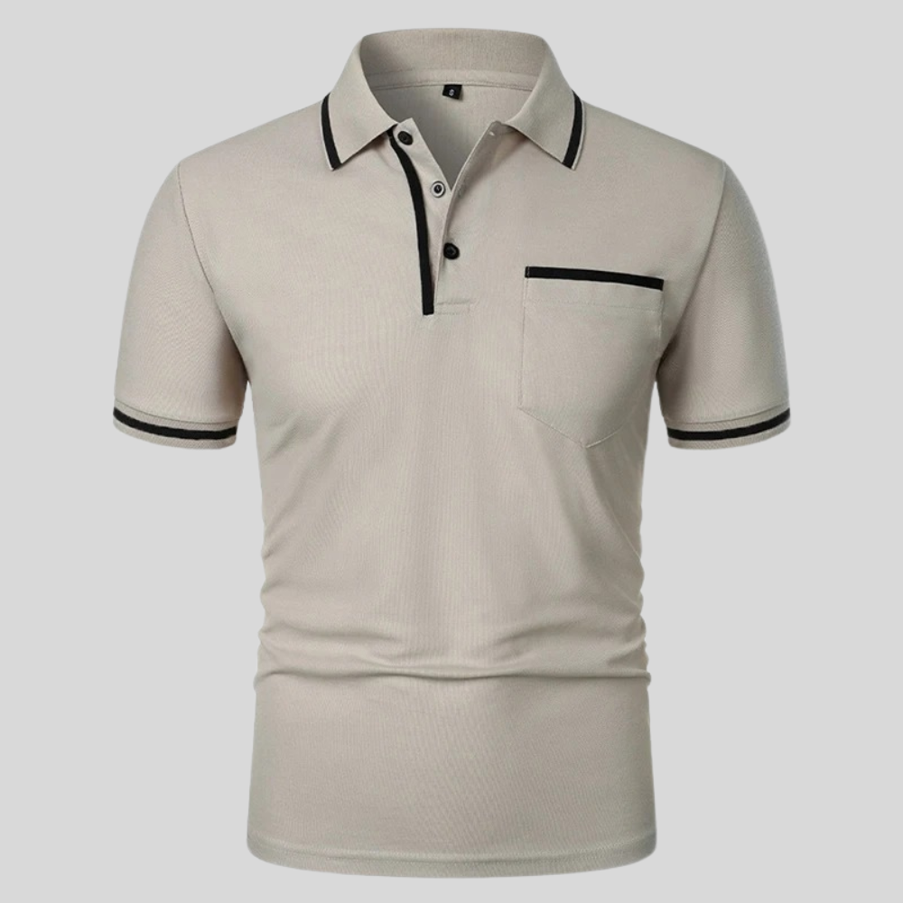 Men's classic short sleeve polo shirt with chest pocket, ideal for smart casual or everyday wear.