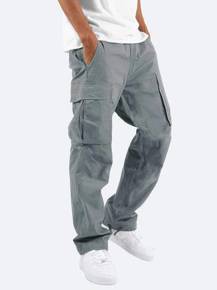 Versatile men's relaxed fit cargo pants, ideal for outdoor activities or comfortable everyday casual fashion.