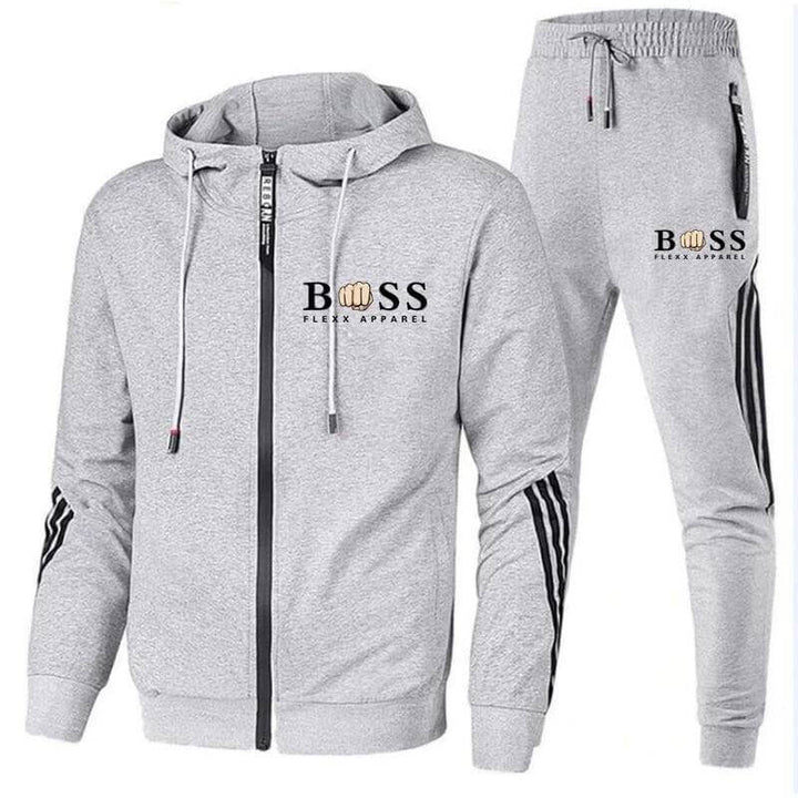 Stylish men's 2-piece sports set. Modern gym outfit for active lifestyles. Breathable athletic wear.