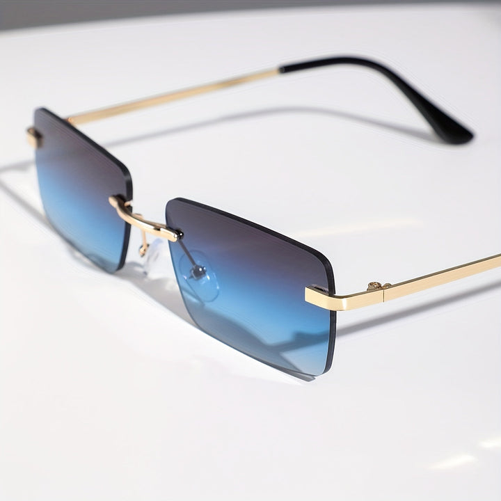 Sleek frameless men's sunglasses, combining modern style with crucial UV protection and lightweight comfort.