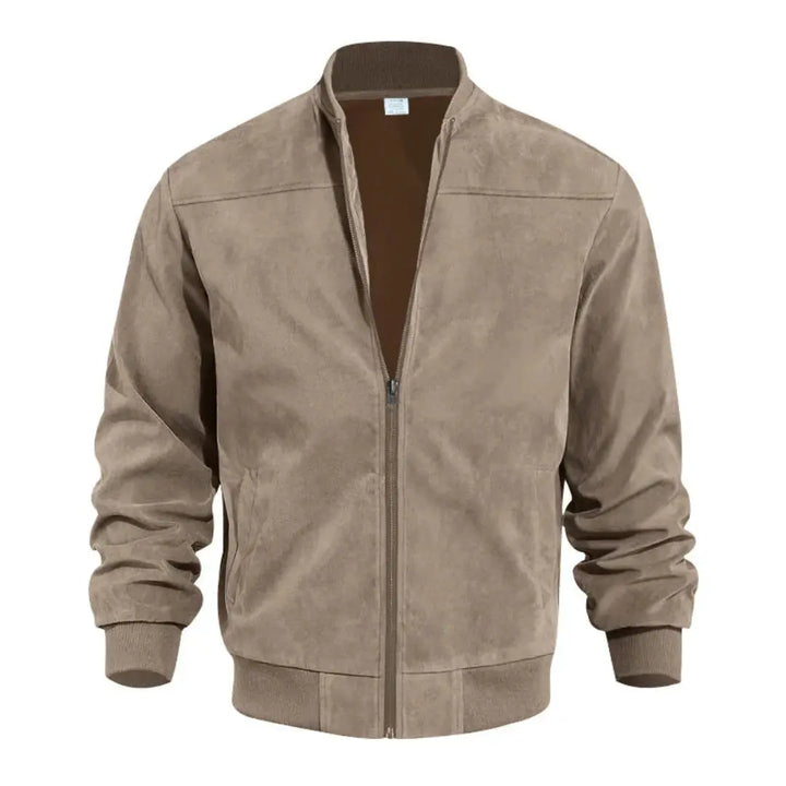 Men's modern bomber jacket, a stylish zip-up for casual wear, featuring a ribbed collar.
