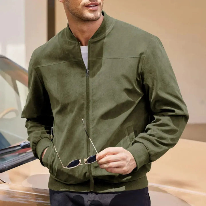 Stylish men's fashion bomber jacket, versatile outerwear perfect for year-round casual looks.