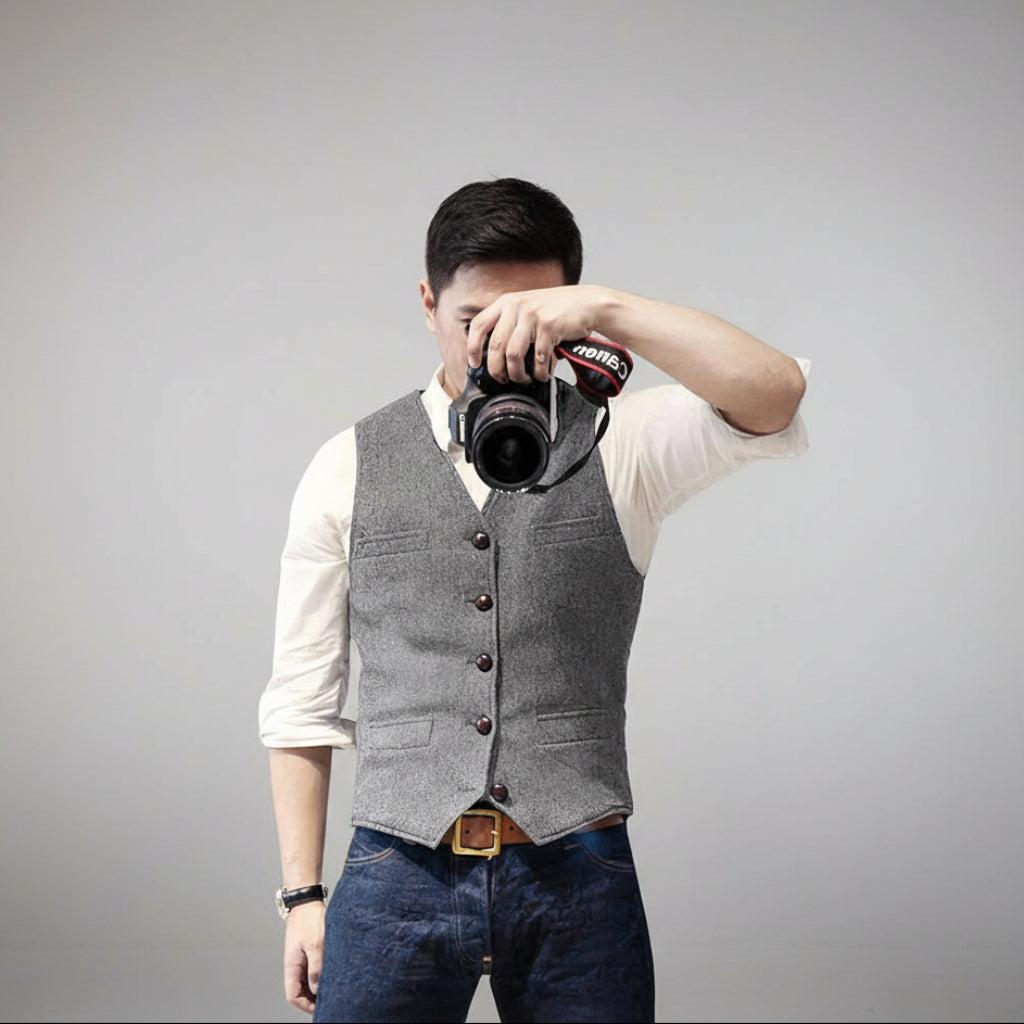 Comfortable men's casual button-up vest, sleeveless design for everyday wear & easy layering.