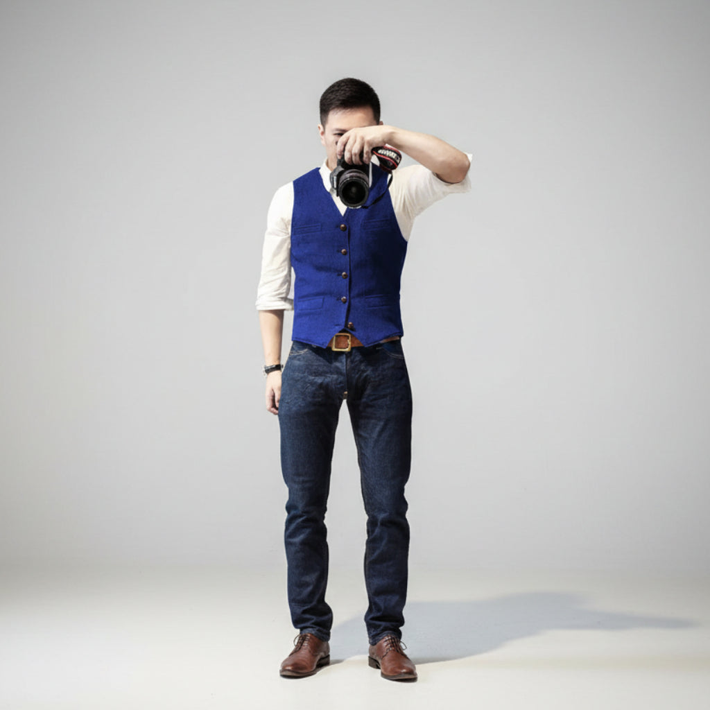 Elegant men's formal button-up vest, a sophisticated sleeveless design for dressy occasions & events.