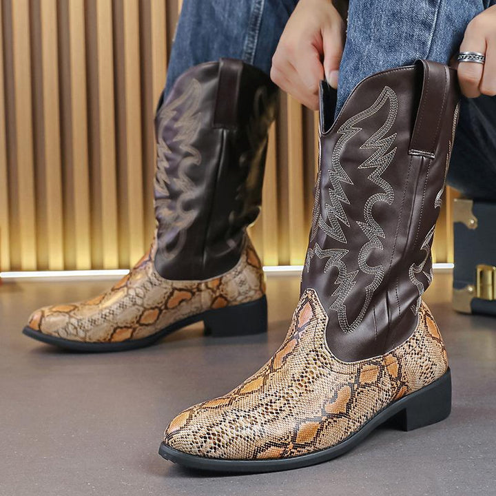 Men's classic western cowboy boots with convenient pull tabs, ideal for ranch wear & everyday style.