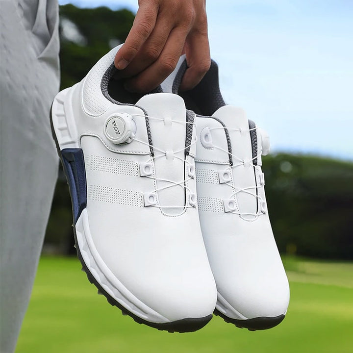 Men's waterproof spikeless golf shoes with a precise dial closure system for ultimate comfort and course performance.