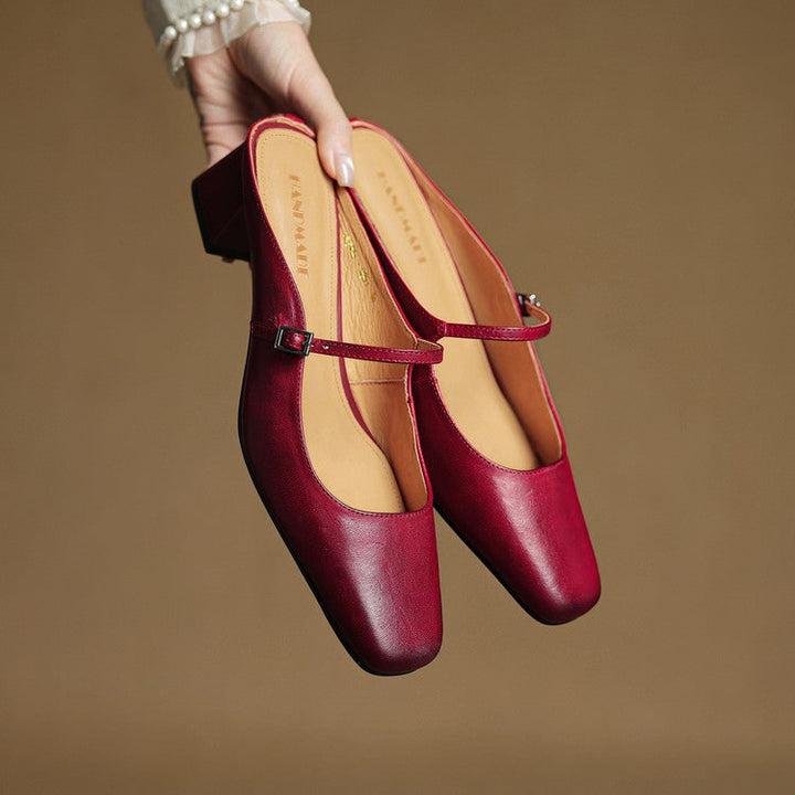 Stylish square toe Mary Jane mules for women, with a supportive block heel & buckle.