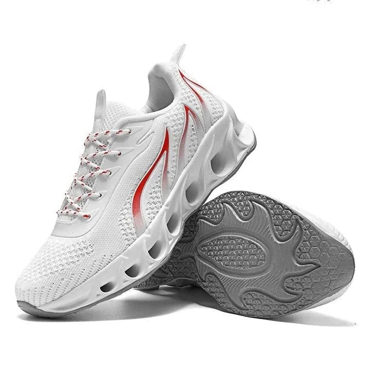 Side view of men's road running shoes showcasing Dynamic Blade Sole and breathable athletic design.