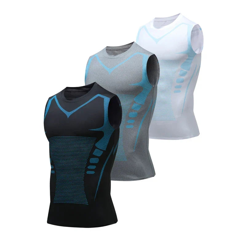 Men's PowerVest Vita, a posture corrector and body shaping vest, offering core support & slimming compression.