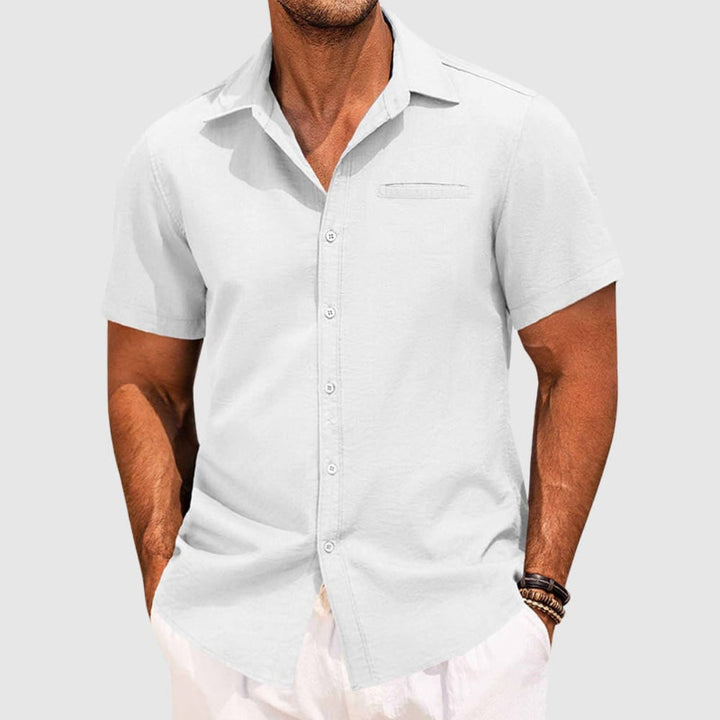 Stylish men's summer shirt, a short-sleeve button-up with lapel collar for a relaxed look.
