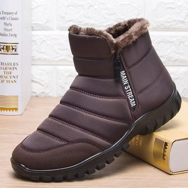Men's high-performance ankle snow boots with easy side zip, superior warmth, and anti-slip grip sole.