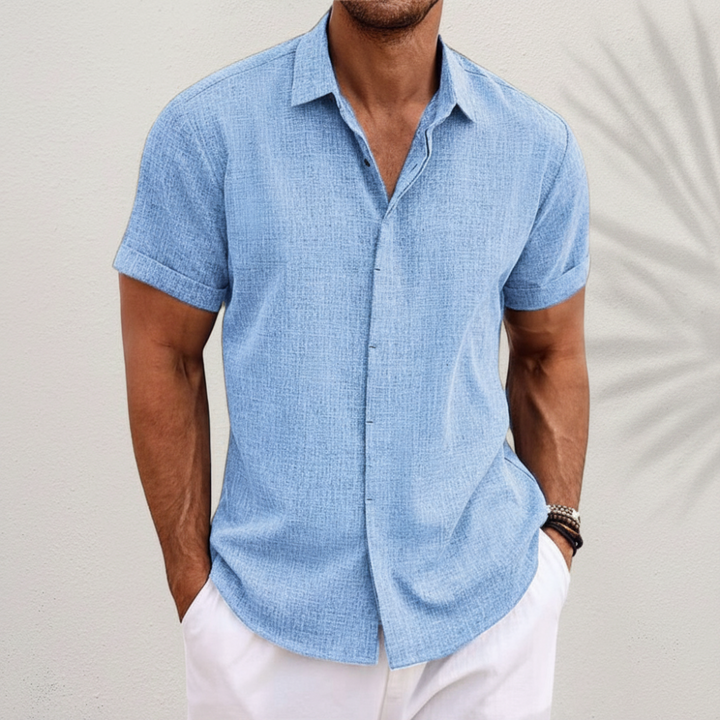 Men's casual short-sleeve button-up summer shirt. Relaxed fit for everyday style & comfort.