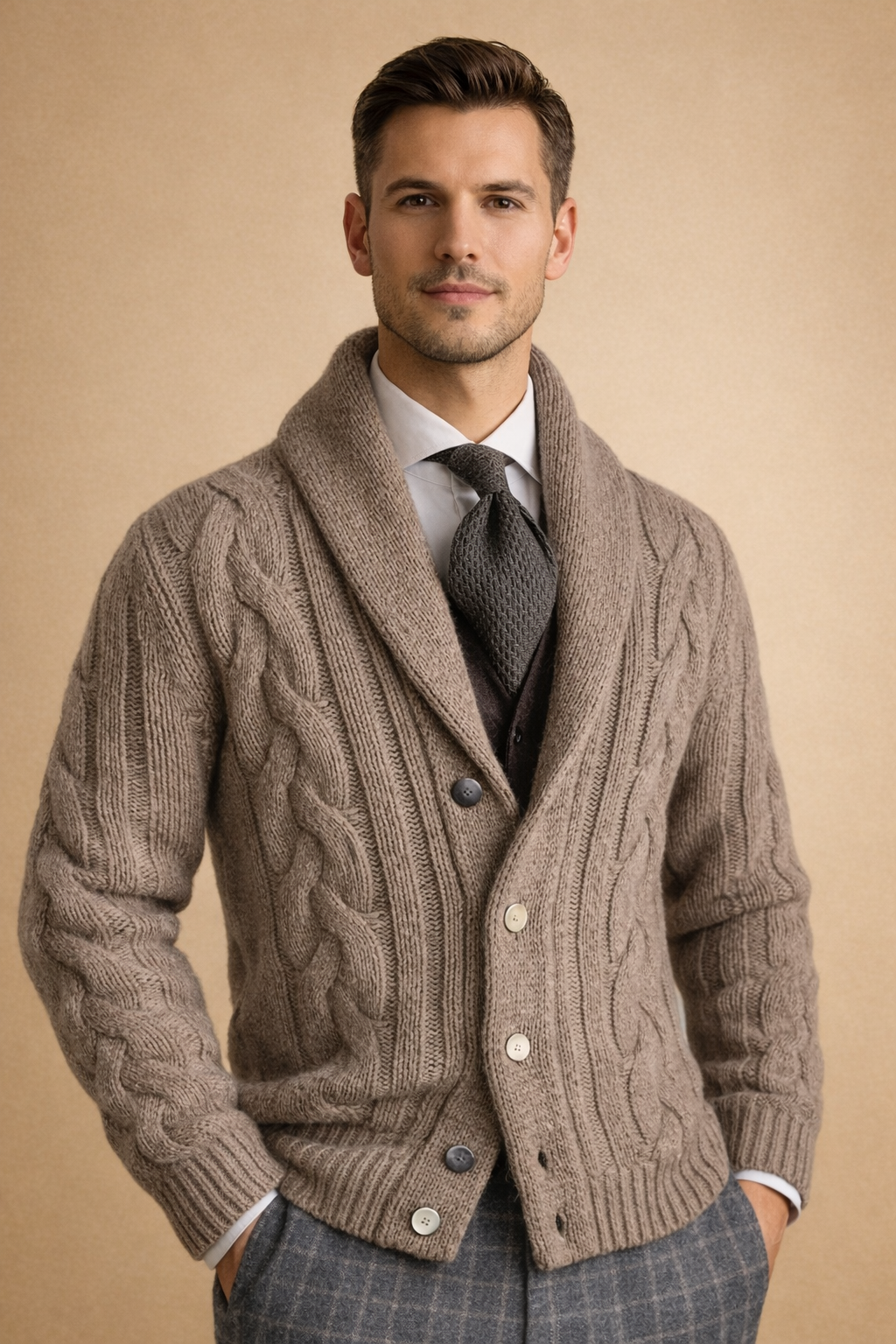 Men's warm casual button-up cardigan for fall & winter. Cozy knitwear for everyday comfort & layering.