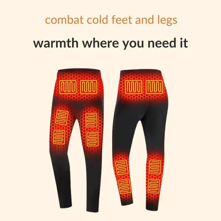 Men's rechargeable USB heated thermal base layer pants, providing essential winter warmth for outdoor activities.
